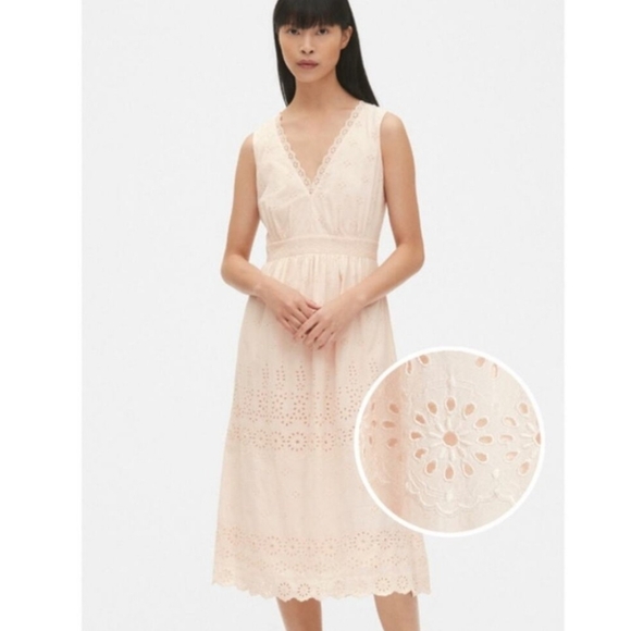 GAP Dresses & Skirts - GAP blush pink/peach eyelet midi dress *size 10 TALL